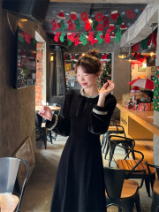 French style retro atmosphere butterfly lace-up heavy-duty diamond-encrusted velvet waist dress