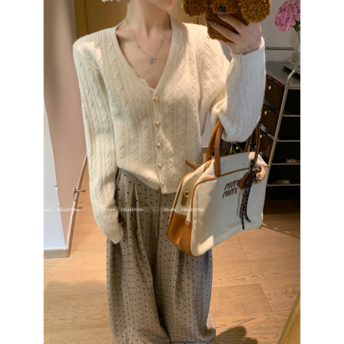 Autumn and winter Korean style v-neck gold button twist design arctic velvet sweater long-sleeved sweater jacket