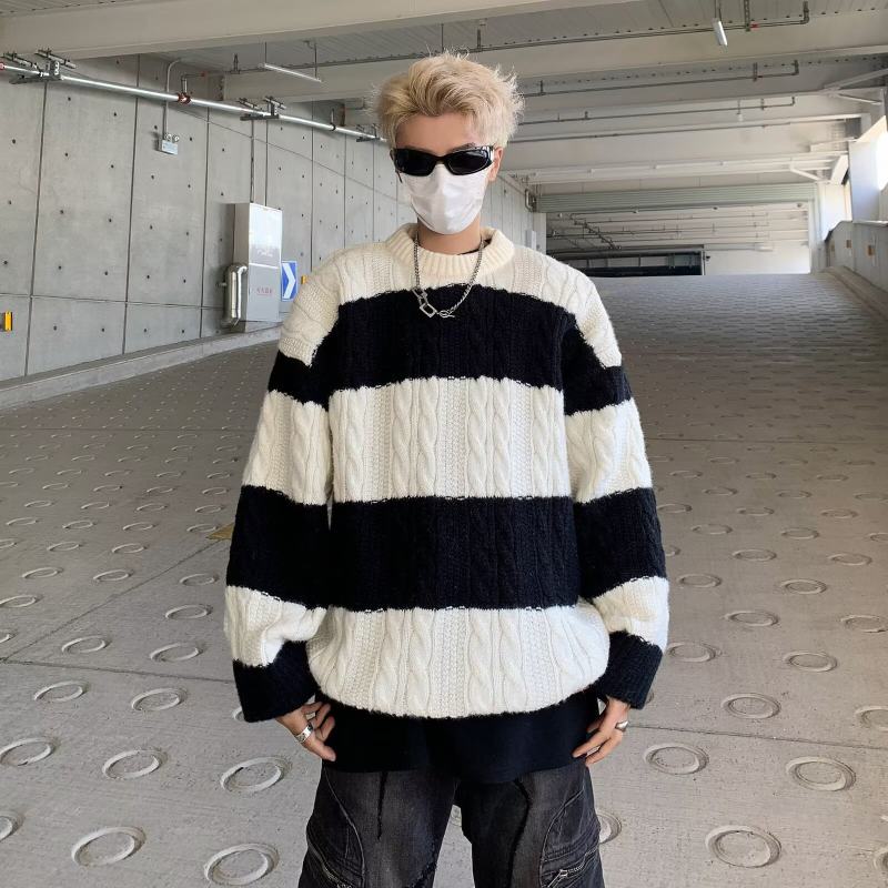 Contrast color striped sweater, versatile, simple, stylish, popular and lazy, new ins trend sweater