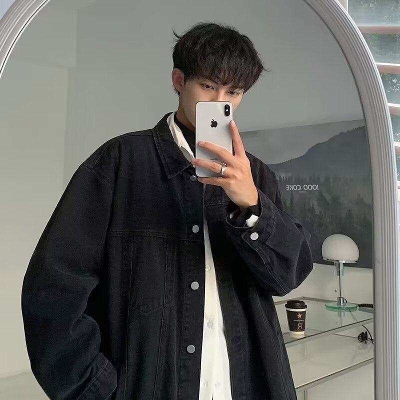 American High Street Denim Jacket Men's Spring Retro Lapel Work Jacket Heavy Fashion Brand Casual Top Loose Type