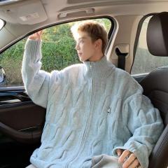 Twist zipper stand collar knitted cardigan men's new autumn and winter loose casual knitted sweater jacket