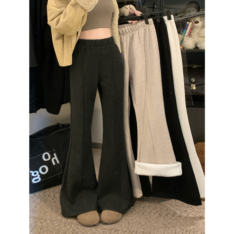 Winter cashmere pants with velvet and micro-flare design, slim casual pants for women