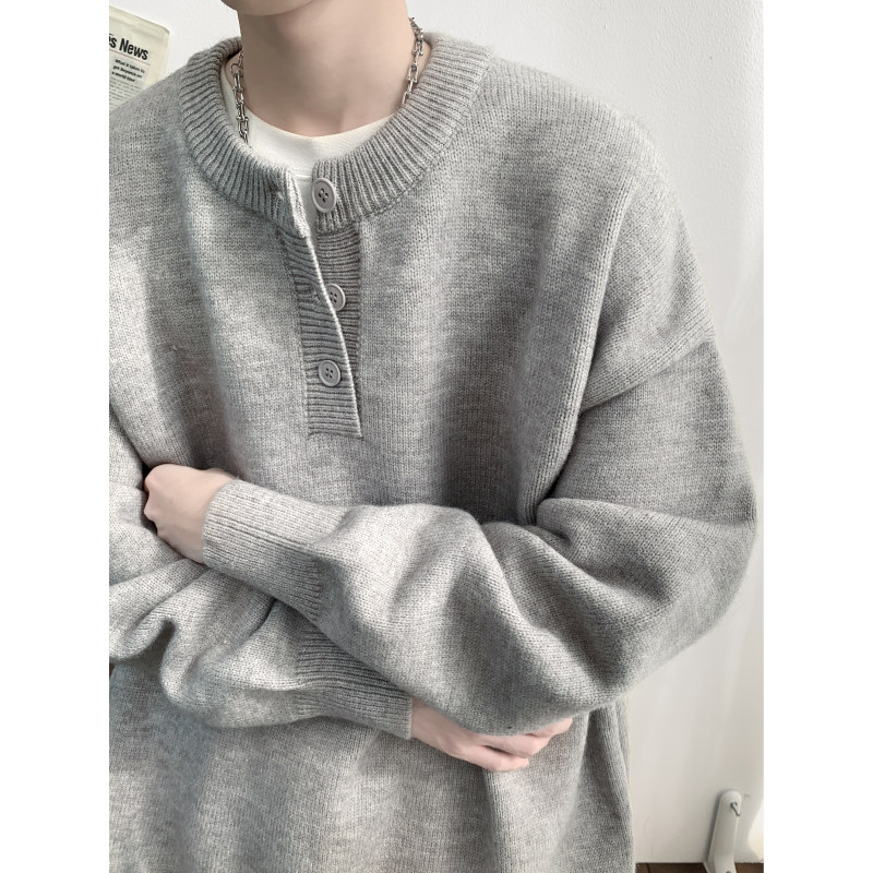 Henley collar casual loose sweater