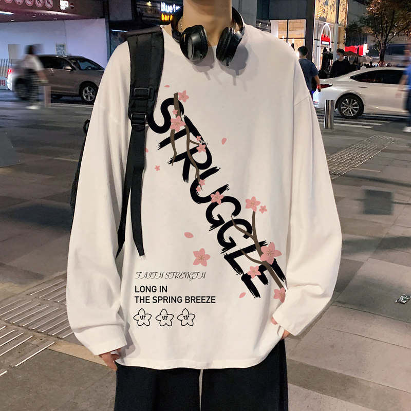Large size long-sleeved T-shirt men's new autumn bottoming shirt men's Hong Kong style round neck sweatshirt men