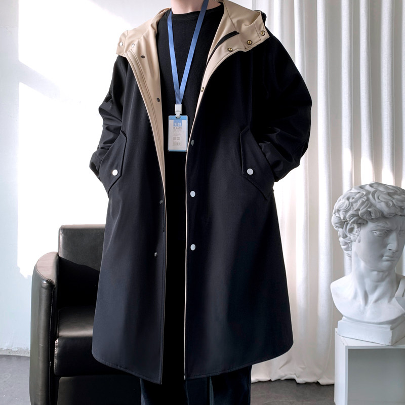 Autumn windbreaker men's long knee-length windbreaker men's mid-length coat men's fake two-piece