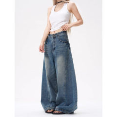 American wide-leg scimitar design niche street slimming jeans for all seasons