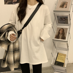 200g 95 cotton 5 spandex back collar autumn new mid-length T-shirt women's long sleeves