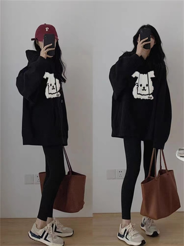 Thin Chinese cotton milk silk plus velvet Chinese cotton silver fox velvet printed sweatshirt women's hooded simple high-end top