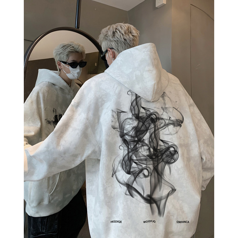 Dirty tie-dye hooded loose design sweatshirt