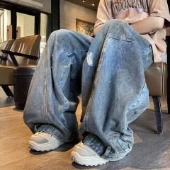 Wear reverse wide-leg jeans for men, Korean style trendy high street handsome summer ins trousers