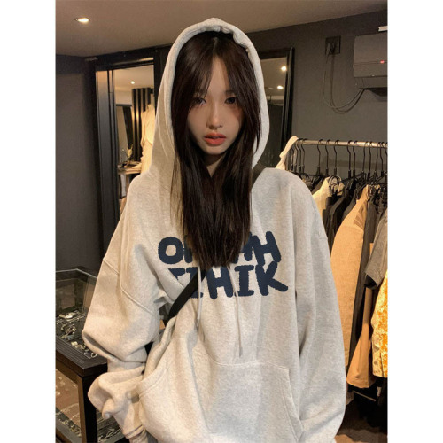 Full matte anti-pilling 350g imitation cotton/450g composite silver fox velvet printed hooded sweatshirt for women