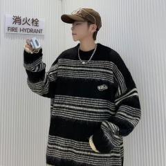 National fashion design striped sweater men's trendy brand spring and autumn high-end lazy knitted sweater top