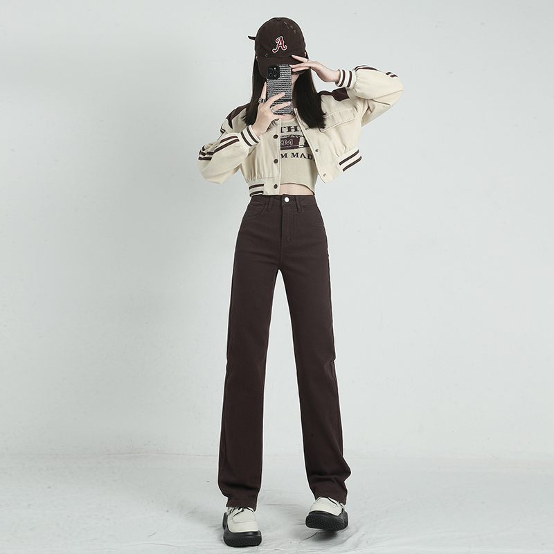 Women's velvet straight-leg stretch jeans are loose, high-waisted and slim, straight-leg wide-leg pants for winter.