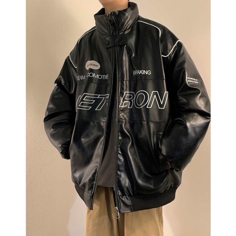 New American style PU leather cotton coat winter thickened cotton coat trendy brand motorcycle jacket ins for men