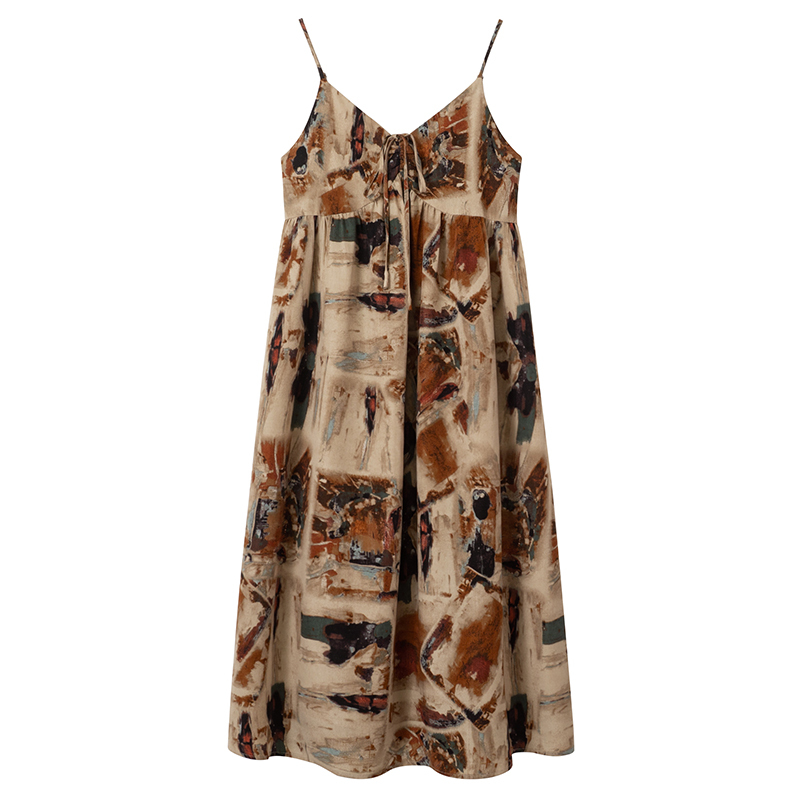 Sfumato holiday style dress 2023 women's new summer design a-line mid-length suspender skirt