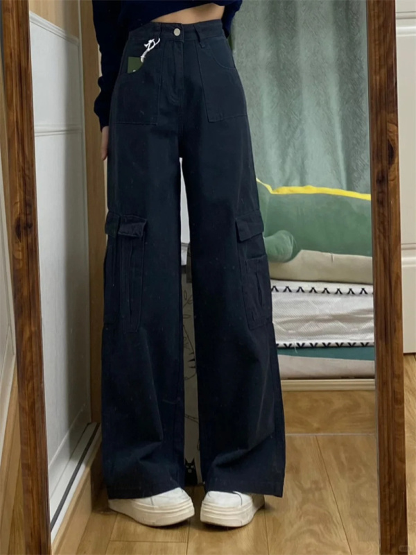 Autumn and winter multi-pocket design, high-quality slimming high-waisted retro jeans overalls