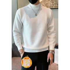 Autumn and winter simple Korean style men's half turtleneck sweater trendy brand handsome inner knitted sweater plus velvet to keep warm