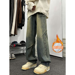 Winter retro design jeans, velvet and thickened casual trousers