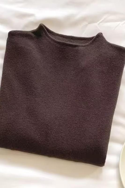 Stand collar fufu half turtleneck slim fit long-sleeved sweater for women autumn and winter top soft waxy sweater bottoming shirt