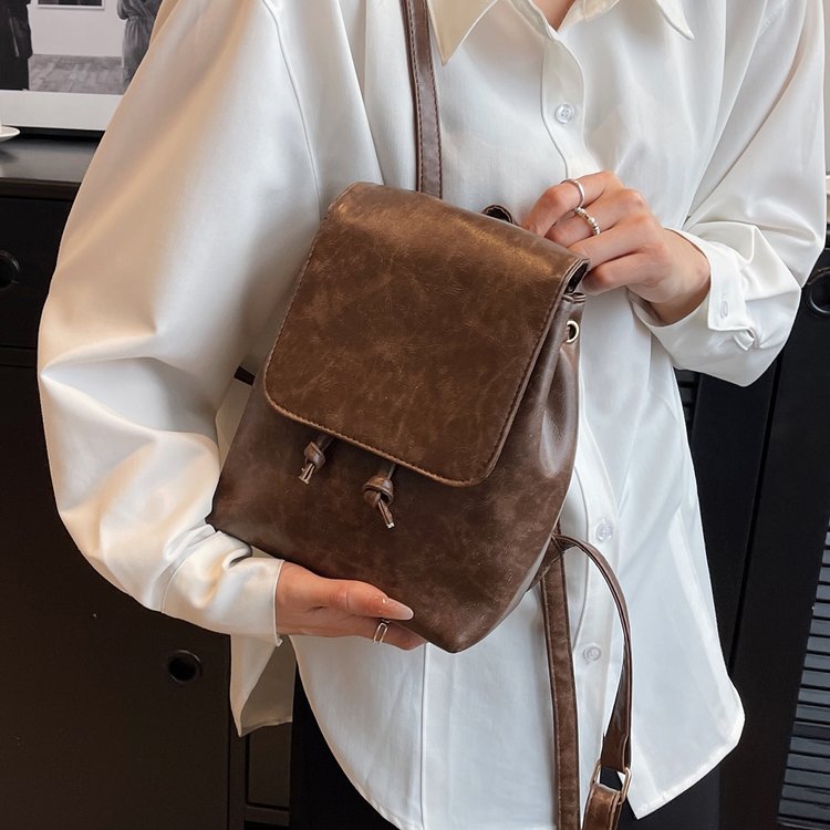 Xiaohongshu's same style compact retro American brown backpack new ins simple and versatile shoulder bag