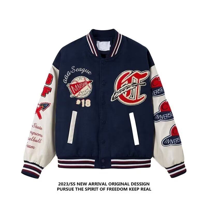 Street design versatile baseball uniform high street fashion brand loose towel embroidered casual couple jacket