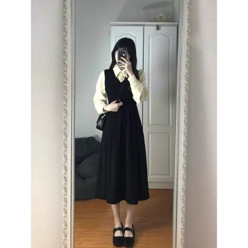 College style shirt long skirt design niche skirt women's two-piece autumn outfit new style stunning little black dress