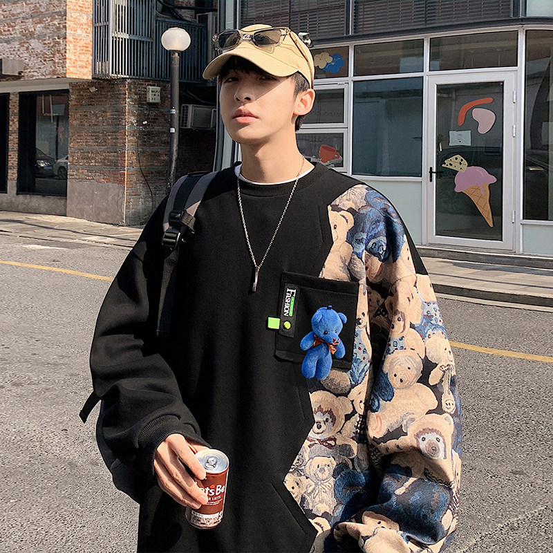 New autumn style Hong Kong style outdoor large size bear round neck sweatshirt