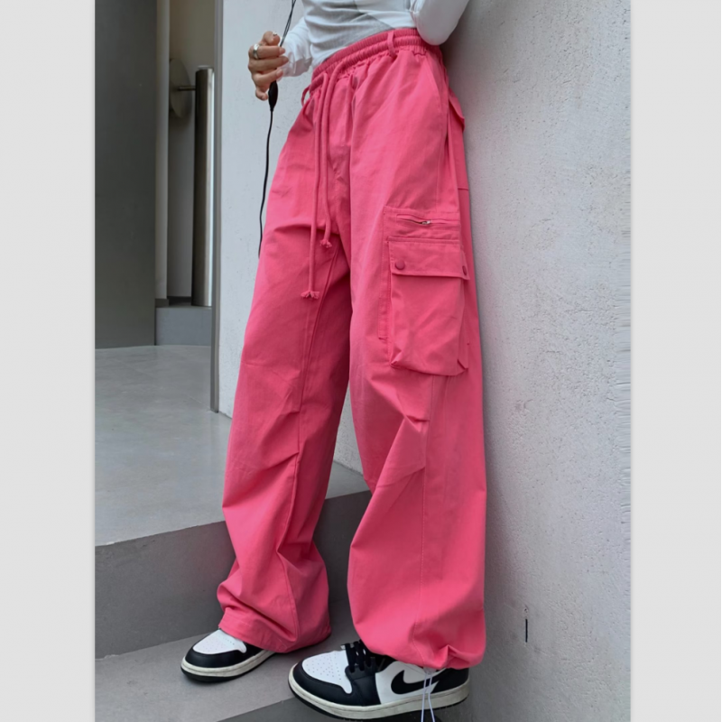 American dopamine rose red overalls autumn and winter hot girls loose trendy wide leg pants