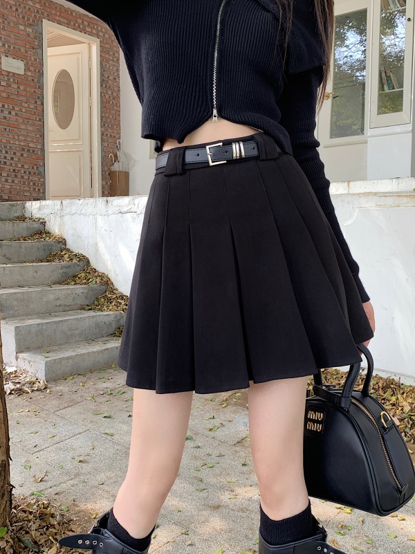 Autumn and winter new Korean design woolen pleated skirt A-line short skirt high-waisted slim skirt for women