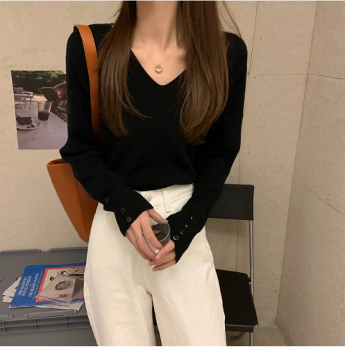 Real shot -  basic v-neck knitted bottoming shirt for women, gentle sweater, autumn and winter inner knitted top