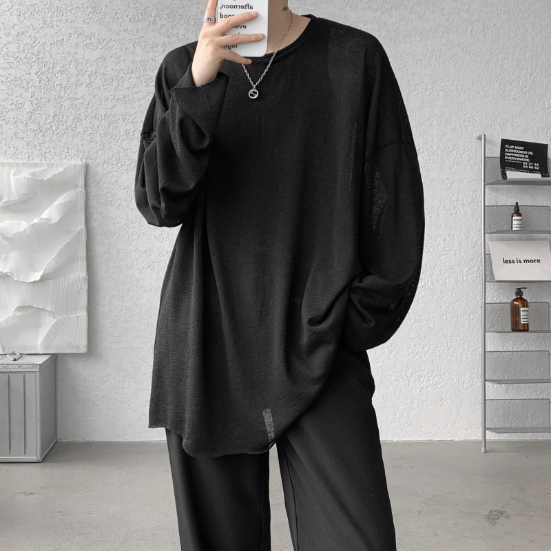 Autumn and winter hemp gray bottoming shirt, light and drapey long-sleeved T-shirt for men, large size and loose