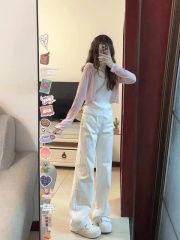 White jeans for women, new summer style, high-waisted, straight-leg, slim and drapey floor-length pants, casual trousers, wide-leg pants