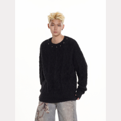 Autumn new Hong Kong style American original mink fur pullover round neck sweater sweater