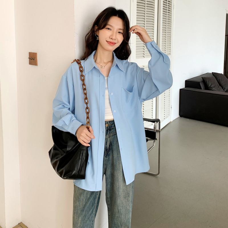 Actual shot of draped long-sleeved shirt, top, casual jacket for women
