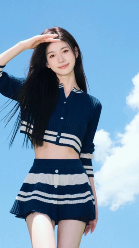 Early autumn 2023 new women's clothing for small people to wear a complete set of college style hot girl knitted skirt two-piece suit