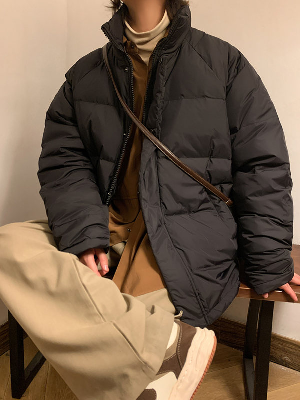 Warm color large size 200 pounds solid color white duck down national standard stand collar couple men and women short light down jacket