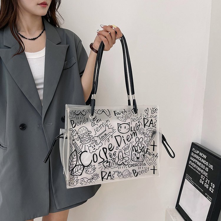 Wholesale canvas bags for women 2024 spring and summer new Korean style graffiti women's shoulder bag large capacity commuter tote bag