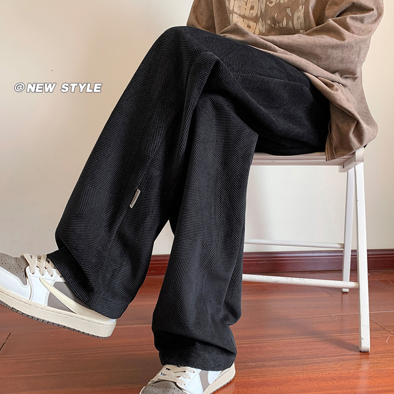 Autumn new American style velvet carved fabric straight plus size men's Korean style trendy youth floor mopping trousers