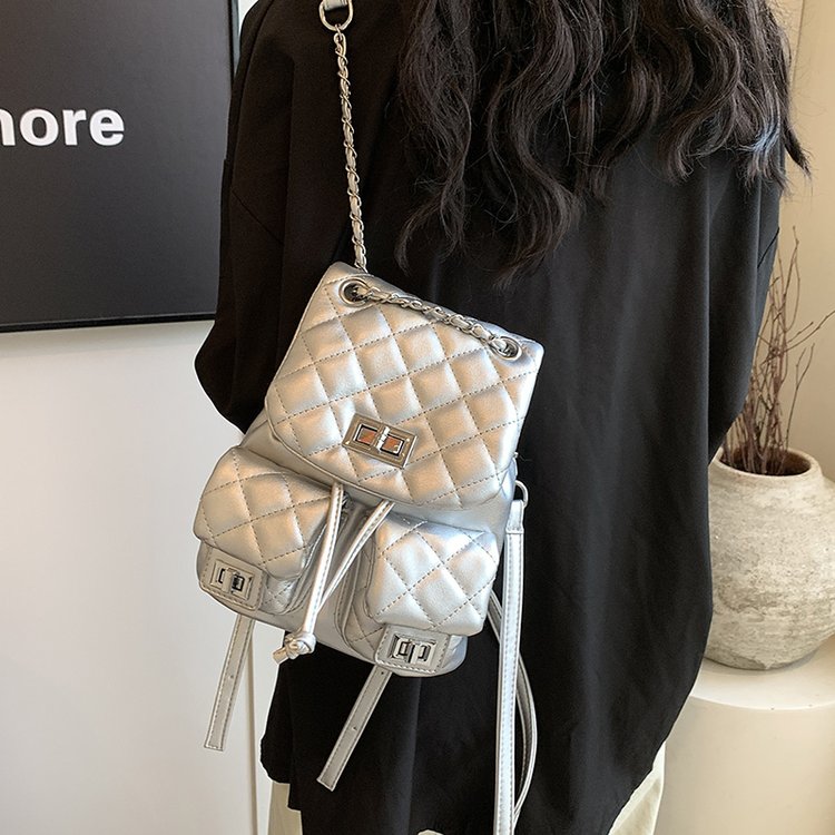 Korean style fashion high-end backpack for women 2024 new style small fragrant style rhombus chain bag niche backpack