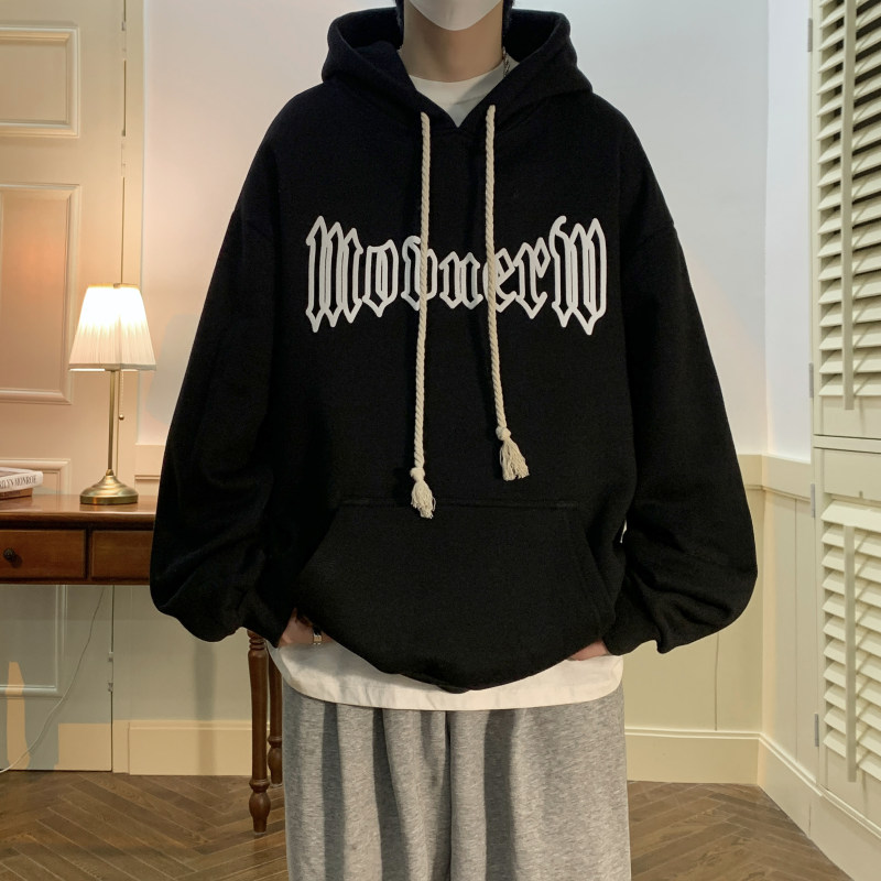Gothic font foam printed high street hooded loose and versatile sweatshirt