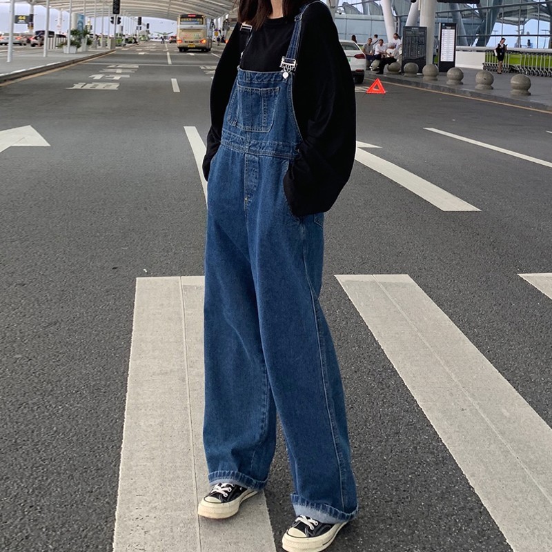 Loose overalls for women 2023 new Korean version slimming wide leg straight jumpsuit