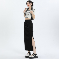 Korean, European and American ins hot girls slit overalls skirt pleated hip-covering summer thin high-waisted slim-fitting skirt
