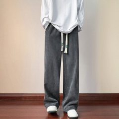 Autumn new arrival straight loose solid color casual wide leg large size jeans for men