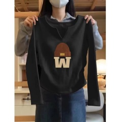 2024 spring pure cotton bottoming shirt for women, waist-cinching, fashionable short, right-shoulder German velvet slim long-sleeved T-shirt top