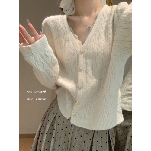 Autumn and winter Korean style v-neck gold button twist design arctic velvet sweater long-sleeved sweater jacket