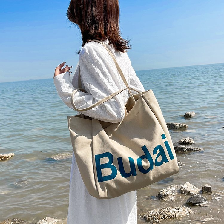 Korean style single shoulder canvas large bag tote bag shopping bag 2021 new versatile student cloth bag women's bag handbag trendy