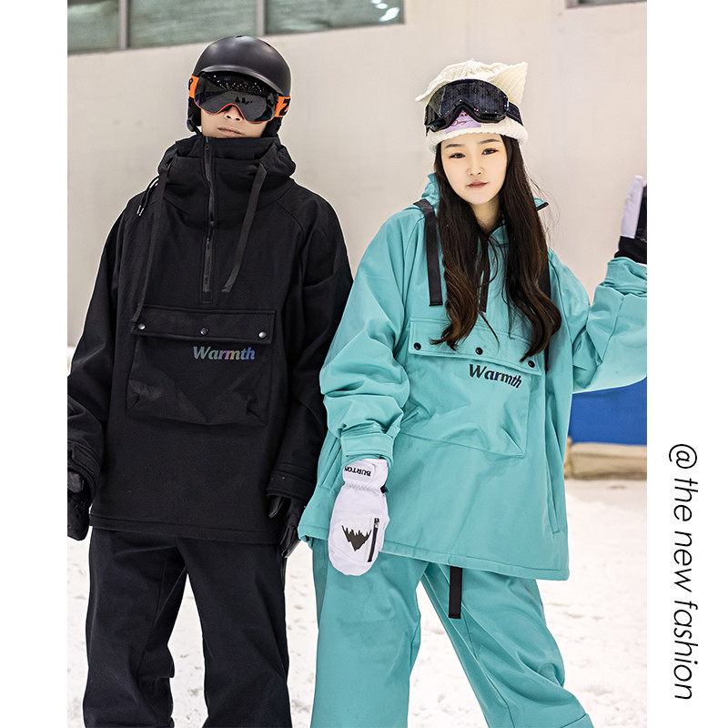 Winter outdoor unisex hooded couple's warm and velvet thickened waterproof and windproof ski jacket