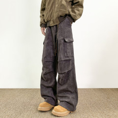 American retro big pocket work jeans trendy brand handsome men's loose straight pants with pendant