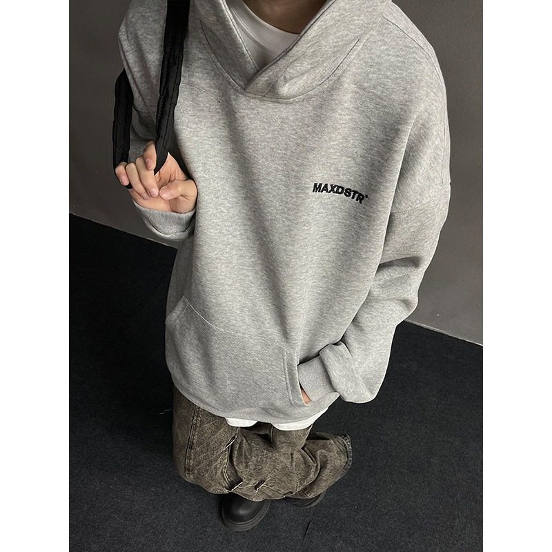 Original letter embroidered hooded sweatshirt for men solid color high-end trendy brand couple hoodie jacket