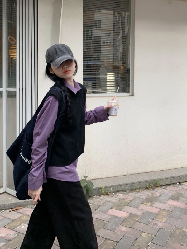 Popular design purple shirt and vest suit
